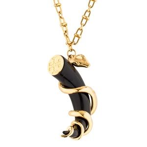 Tory Burch gold and black snake chain necklace